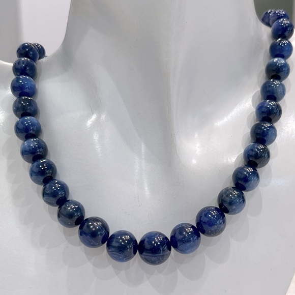 RARE HIMALAYAN Kyanite Beaded Sterling Silver Necklace - Picture 2 of 13
